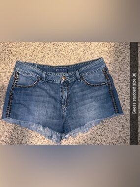 Guess Studded Dark Blue Denim Cutoff Shorts